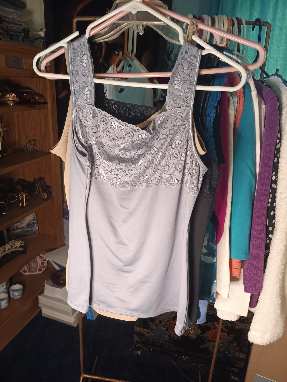 Cato Light Gray Lace Trim Camisole Tank